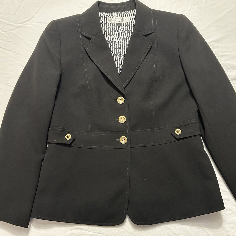 Tahari Arthur S. Levine | Black Gold Button Blazer Peplum Back | Women’s 6P